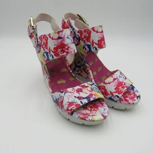 Juicy Couture Shoes Womens Size 8 Wedge Sandals Pink White Ankle Strap Platform